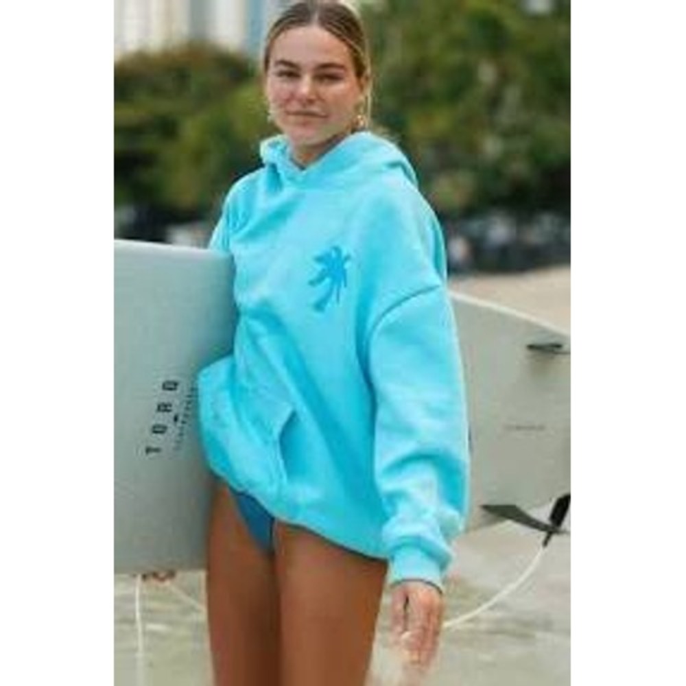 Pink Palm Puff Hibiscus Hoodie Blue Size XL New With Tags